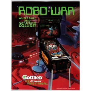 Robo War Pinball FLYER Original Two Sides 8.5" x 11" Space Age Sci-Fi Retro 1988